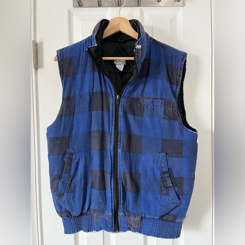 Vintage blue buffalo check puffer vest